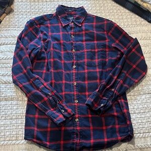 J. Crew Men's Navy and Red Plaid Button-Down Shirt